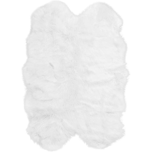White 4 ft. x 6 ft. Sheepskin Faux Fur Furry Cozy Area Rug