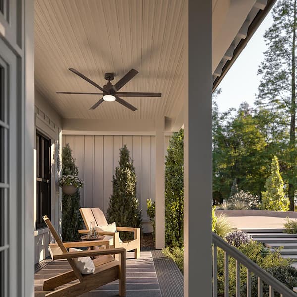 65 in. Loa Ceiling Fan with Satin Etch Cased Opal Glass with Satin Natural Bronze Blades Downrod Mount Standard