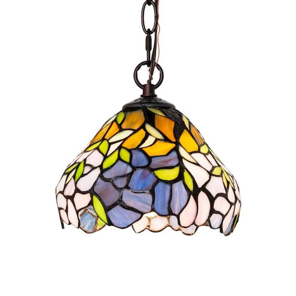 Duffer and Kimberly 60W 1 Light Mahogany Bronze Victorian Mini Pendant Light with Stained Glass Shade, No Bulbs Included