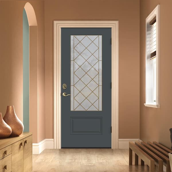 36 in. x 80 in. Left-Hand 3/4 Lite Sardis Decorative Glass Marine Painted Fiberglass Prehung Front Door with Brickmould