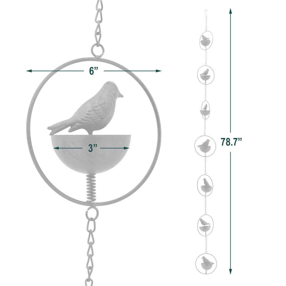 Bronze Perched Bird Metal Rain Chain with 7 Cups