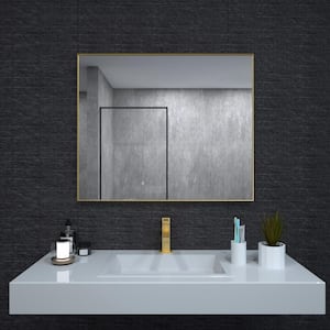 Aura 36 in. W x 30 in. H Rectangular Framed Wall Bathroom Vanity Mirror in Brushed Gold