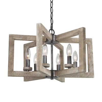 Uolfin Modern Farmhouse Wooden Chandelier Niki 4-Light Vintage Black ...