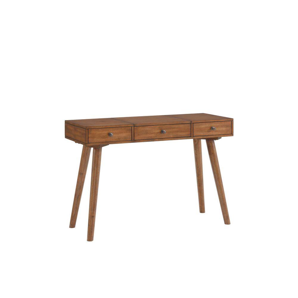 Cinnamon Birch Veneer Mid-Century Modern Vanity Desk with Mirror
