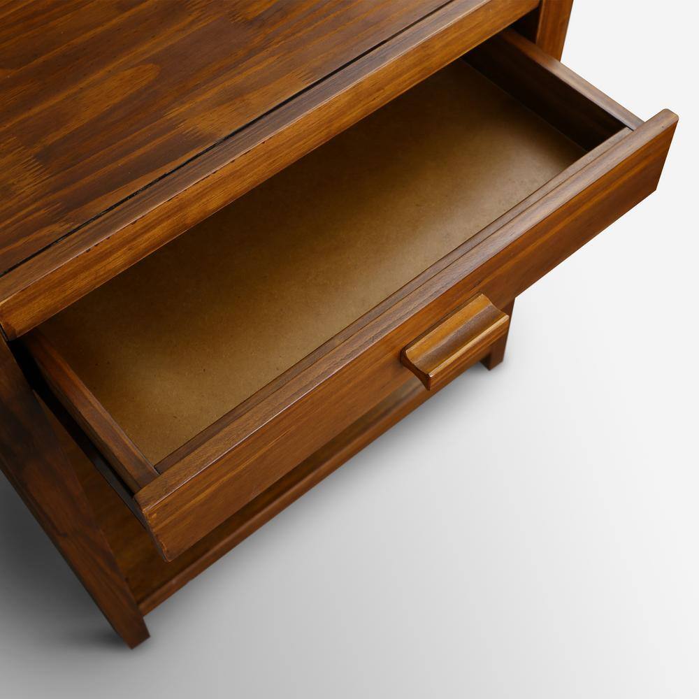 Warm Brown Solid Wood Nightstand with USB Ports
