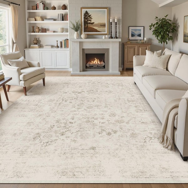 Backyard Garden Brown 9 ft. x 12 ft. Vintage Distressed Washable Area Rug