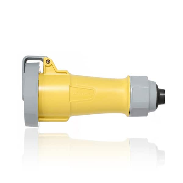 Leviton LEV Series 30 Amp 125-Volt 3-Phase, 2P, 3W IEC 60309 Pin and Sleeve Connector with Screwless ClAmp Watertight, Yellow