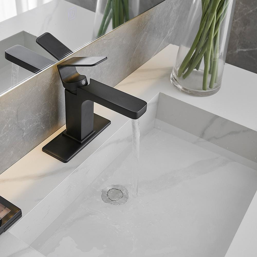 Matte Black Single Handle Bathroom Faucet with Drain Assembly