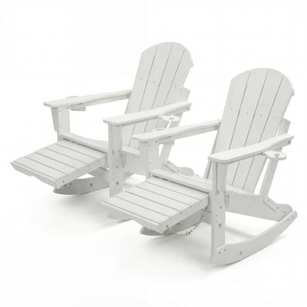 lohasco White HDPE Plastic Folding Adirondack Rocking Chair Set of