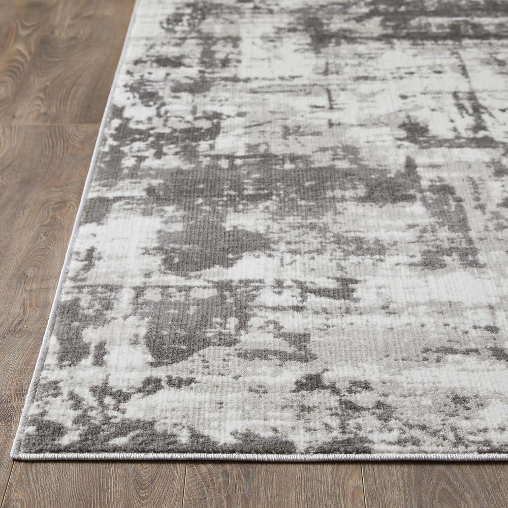 Gray Abstract 9' x 12' Stain-Resistant Synthetic Area Rug