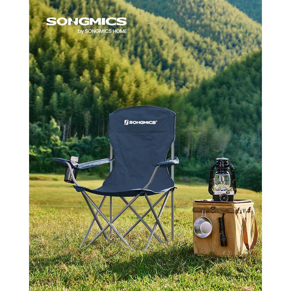 Set of 2 Blue Foldable Steel Camping Chairs with Armrests