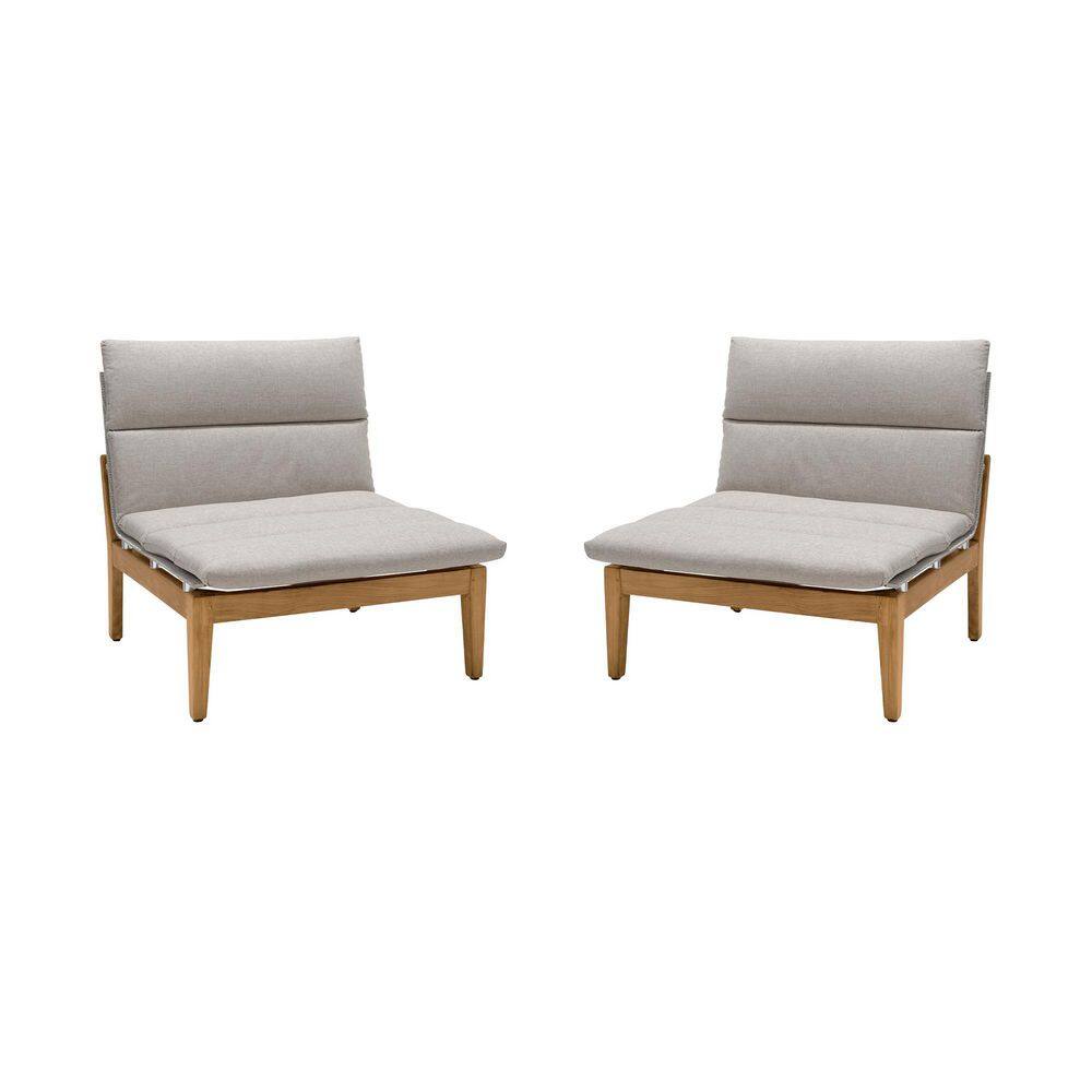Arno Teak Wood Outdoor Lounge Chair with Beige Cushion (2-Pack)
