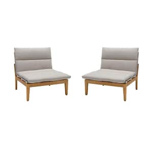 Arno Teak Wood Outdoor Lounge Chair with Beige Cushion (2-Pack)