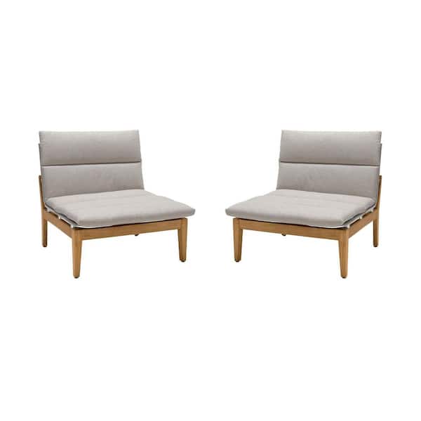 Armen Living Arno Teak Wood Outdoor Lounge Chair with Beige Cushion (2-Pack)