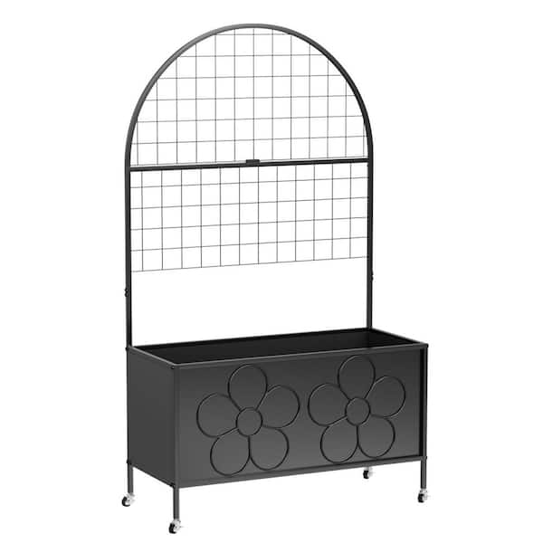 Black Metal Raised Planter Box with Trellis for Climbing Plants Yard Garden (36.61 in. L x 15.75 in. W x 64.17 in. H)