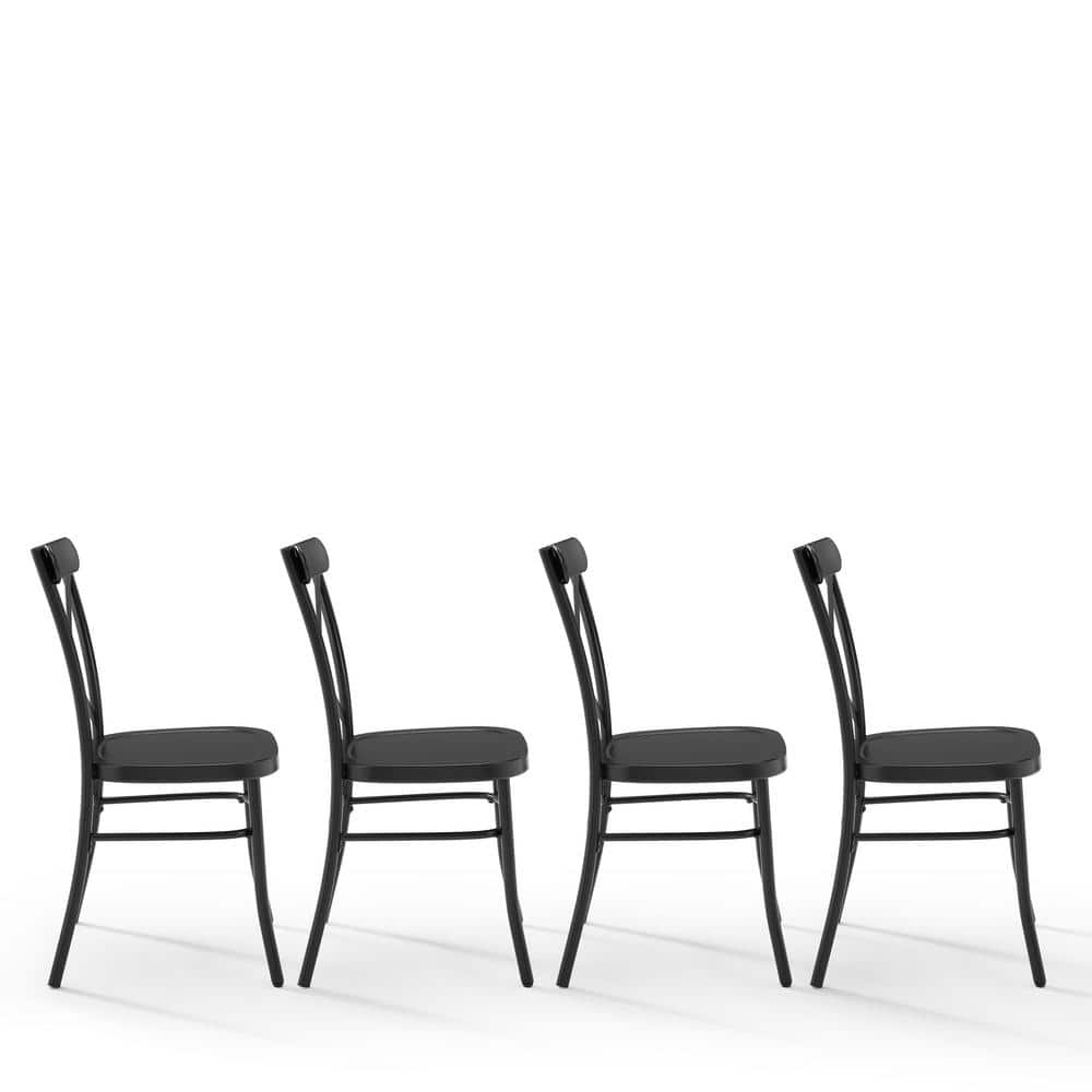 Camille Matte Black Metal Cross Back Dining Chairs, Set of 4