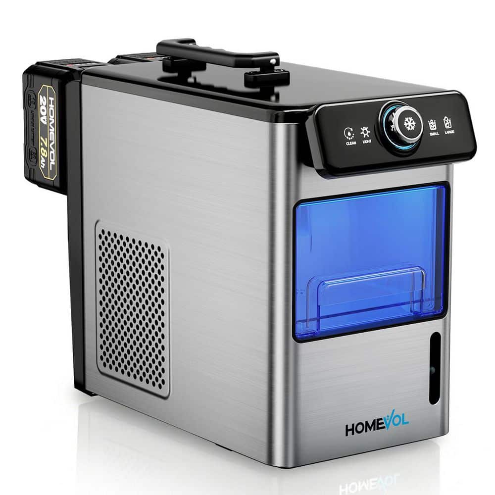 18.5 in. 26 lb. Bullet Ice Countertop Portable Ice Maker in Silver with Fast Ice, Low Noise, Outdoor Use No Plug Needed