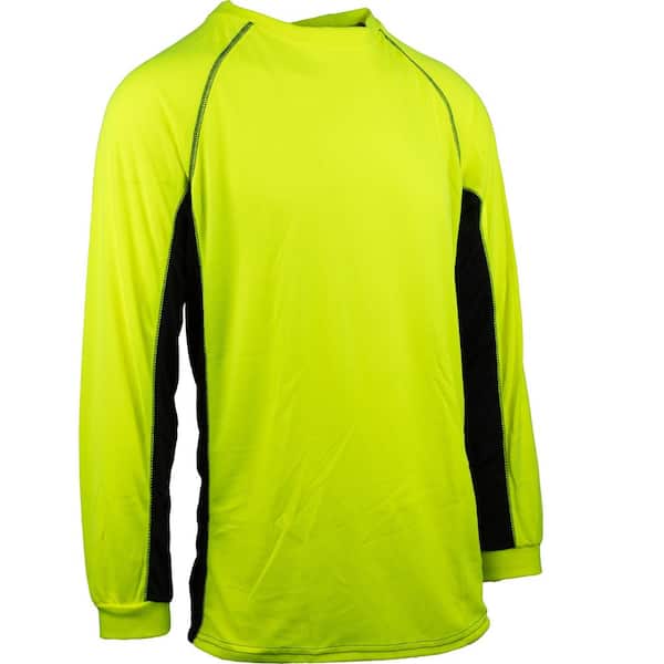 X-Large Non-ANSI Hi-Vis Yellow Long Sleeve T-Shirt with 50+ UPF Sun Protection Insect Repellent Treatment and Black Trim