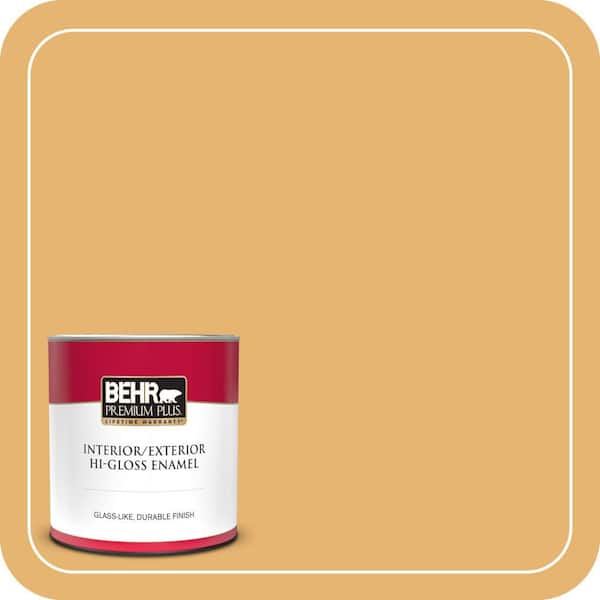 BEHR PREMIUM PLUS 1 qt. #PPU6-04 Pyramid Gold Hi-Gloss Enamel Interior/Exterior Paint & Primer