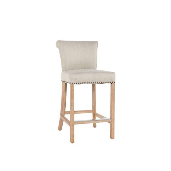 Benjara 22.5 in. Beige Counter Height Rubberwood Stool with Fabric