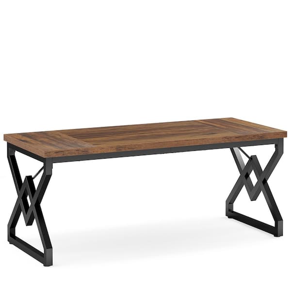 TRIBESIGNS WAY TO ORIGIN Halseey 63 in. Rectangular Brown and Black Wood Executive Desk, Large Office Desk Computer Desk with Thick Tabletop