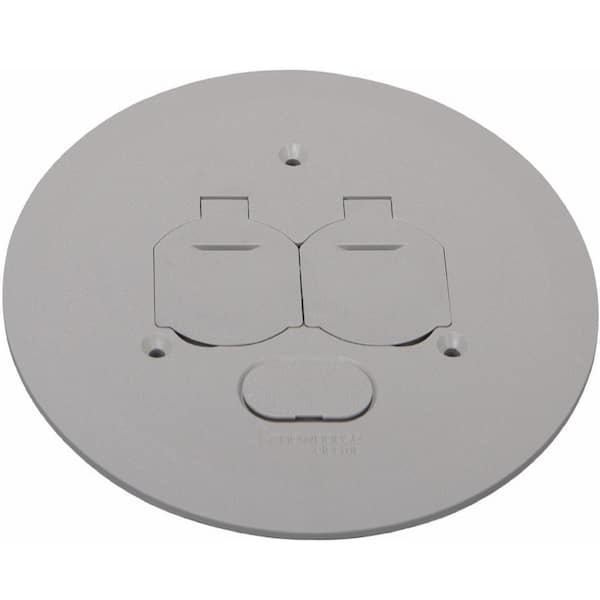 Low-Profile Round Floor Box Outlet Cover with 2 Lift Lids, Gray