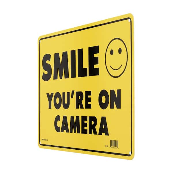 Smile youre on camera 4 x 9 aluminum security sign with smiley face MYSIGNCRAFT 