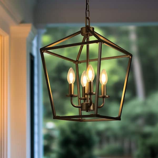 Briignite 8 in. Black 4-Light Geometric Open Cage Pendant