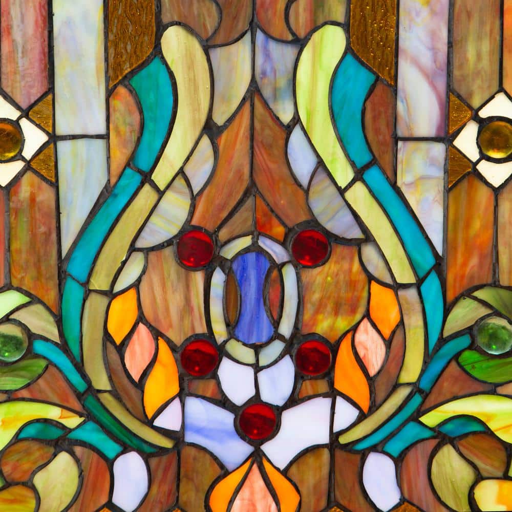 Multicolor Stained Glass Fleur de Lis Window Panel with Chain