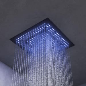 RBG LED with Thermostatic Valve 7-Spray Ceiling Mount 20 in. Dual Fixed and Handheld Shower Head 2.5 GPM in Matte Black