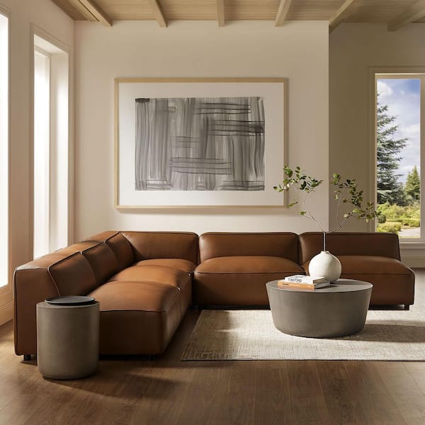 Auren Vegan 87 in. Leather 5 Piece Armless Modular Sectional Sofa in Coffee
