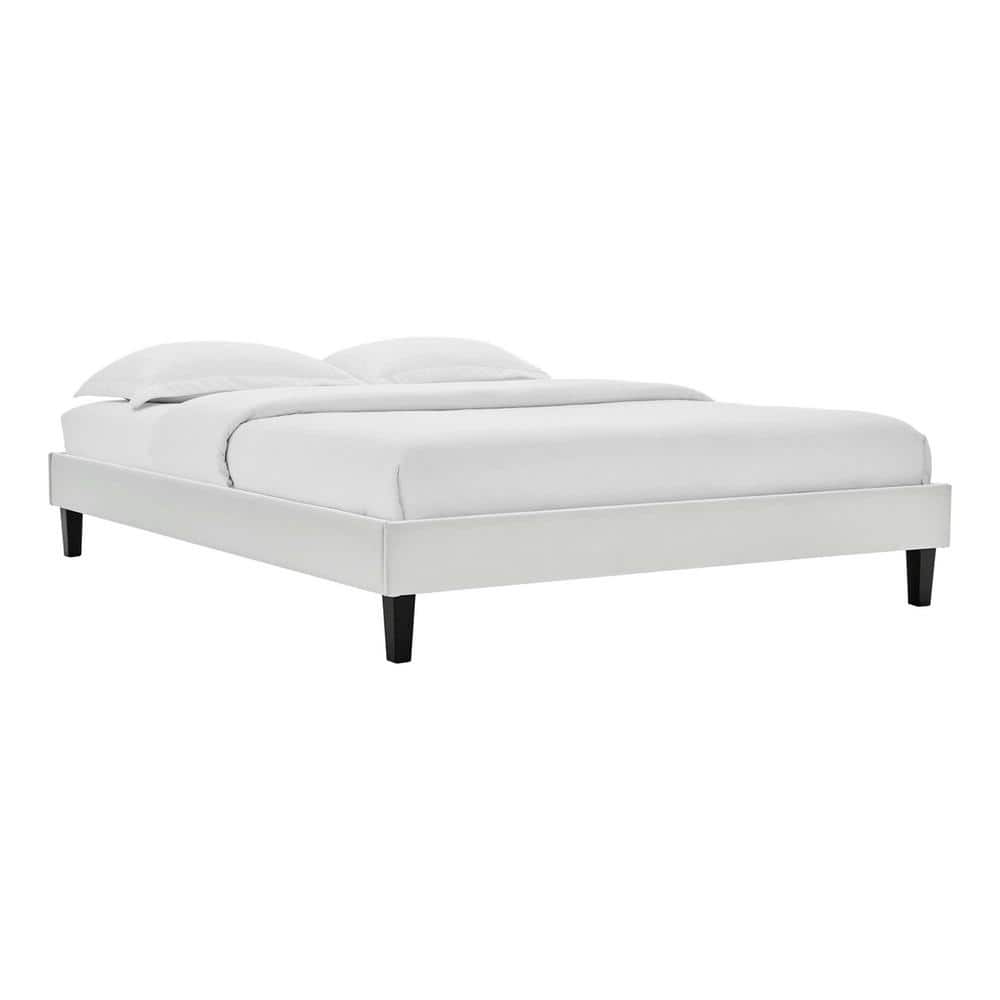Light Gray Velvet Upholstered Queen Platform Bed Frame