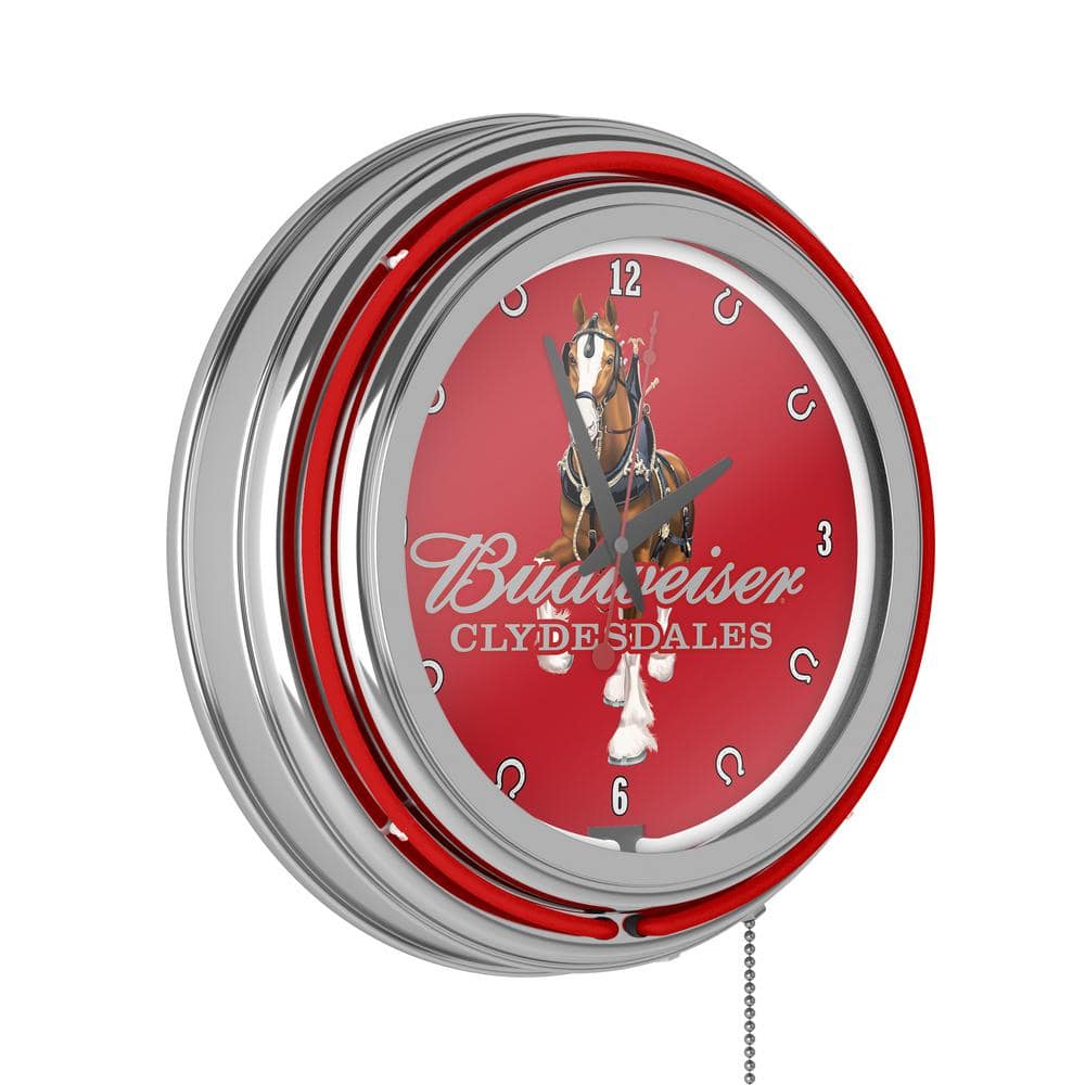 Budweiser Red Clydesdale Red Lighted Analog Neon Clock
