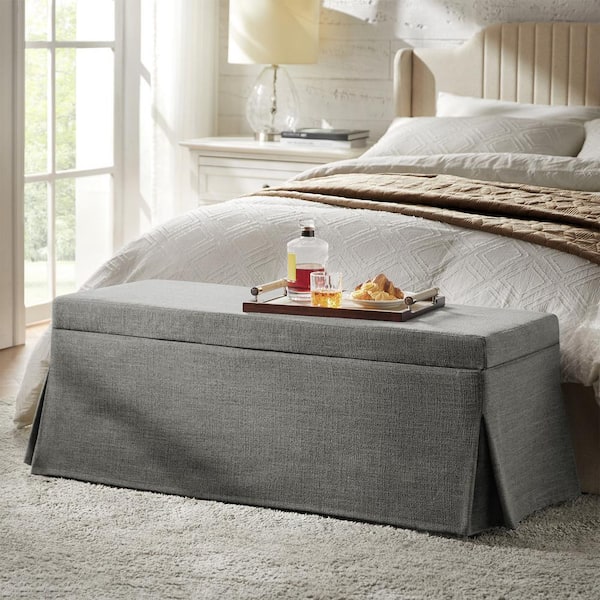 JAYDEN CREATION Aaron Gray 46.5 in. Storage Bedroom Bench with Slipcover