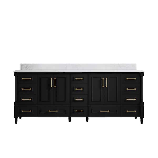 Willow Collections Hudson 84 in. W x 22 in. D x 36 in. H Double Sink Bath Vanity in Black with Cove Edge Empira Quartz Top