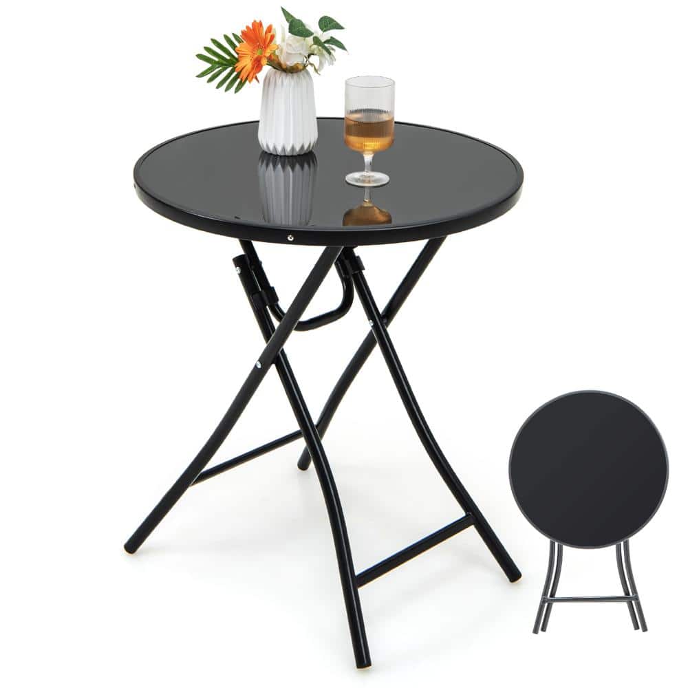 23 in. Round Tempered Glass Folding Bistro Table with Metal Frame and 110 lb. Capacity, Black price history on PriceWatchPro