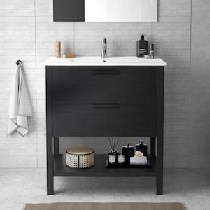 30 in. W x 18 in. D x 34 in. H Single Sink Freestanding Bath Vanity in Black with White Ceramic Top Soft Closing Drawer