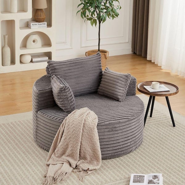 50 in. Rounded Arm Corduroy Round Sofa in Grey with 4 Pillows GZS-0423G