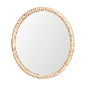 Roan 30 in. W x 30 in. H Light Brown Wood Beaded Decorative Wall Mirror