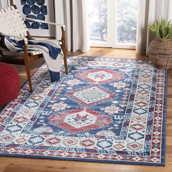 Kazak Navy/Red 8 ft. x 10 ft. Border Persian Oriental Area Rug