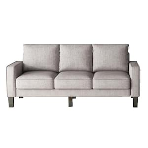 75 in. W x 30.3 in. D x 35 in. H Square Arm Fabric Straight Modern 3-Seater Sofa in Light Gray