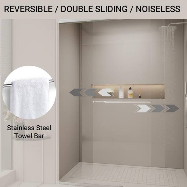 Abruzzo 60 in.W x 72 in.H Double Sliding Semi-frameless Bypass Bathroom Shower Door in Brushed Nickel with 1/4 in.Tempered Glass