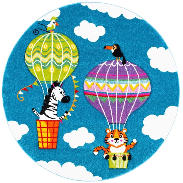 Carousel Kids 3 ft. x 3 ft. Blue/Green Hot Air Balloon Round Area Rug