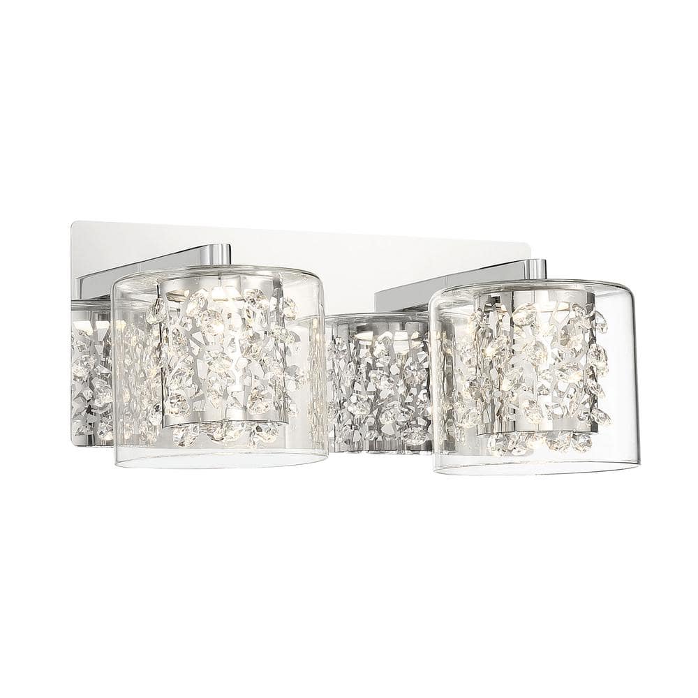 Wild Gems 12.6 in. 2-Light Chrome LED Vanity Light Bar with Crystal and Clear Glass Shade price history on PriceWatchPro