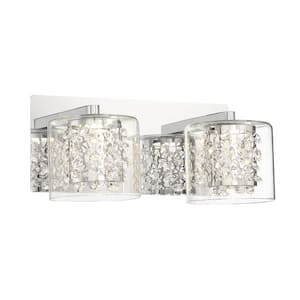 Wild Gems Chrome LED Vanity Light Bar with Crystal and Clear Glass Shade