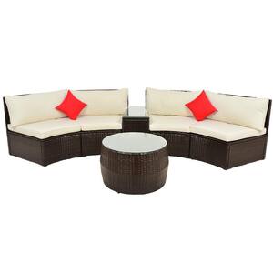 4-Piece Wicker Patio Conversation Sectional Seating Set with Beige Cushions and Pillows