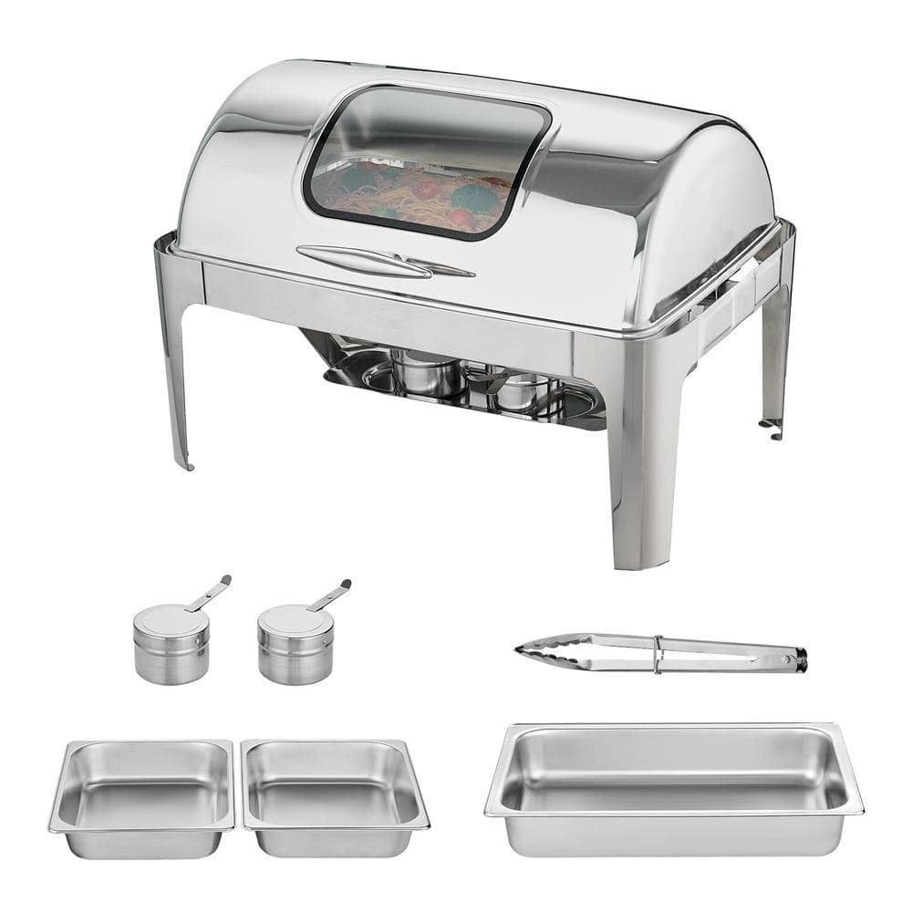 VEVOR 9 qt. Roll Top Chafing Dish Buffet Set Stainless Steel Chafer ...