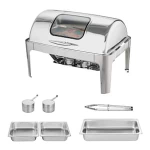 9 qt. Roll Top Chafing Dish Buffet Set Stainless Steel Chafer with 2 Half Size Pans Rectangle Catering Warmer Server