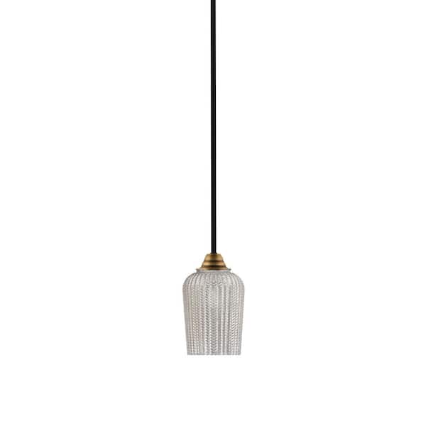 Unbranded Madison 100-Watt 1-Light Matte Black and Brass Shaded Pendant Light with 5 in. Silver Textured Shade, No Bulb Included