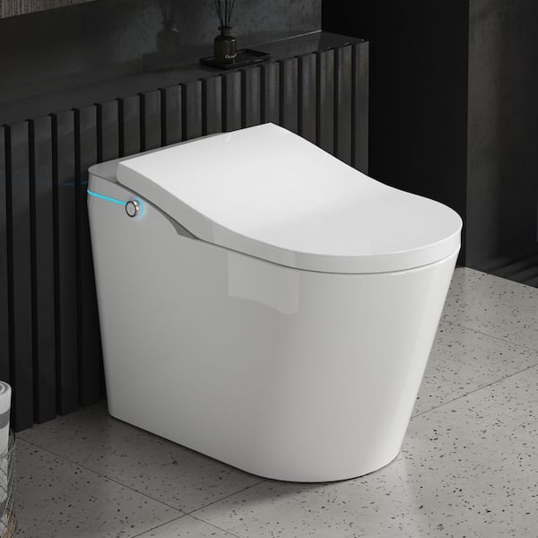 Elongated Smart Bidet Toilet 1.19 GPF in White with Auto Flush, Heated Seat, Bidet Wash and Dry and Foot Sensor Control